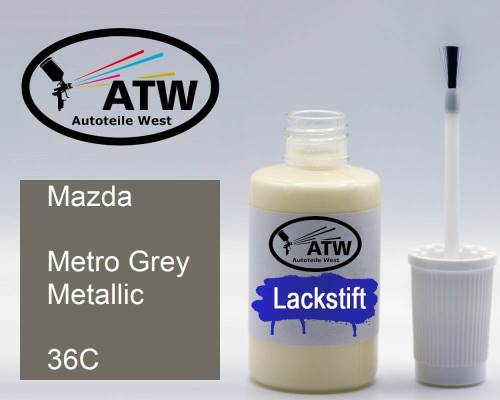 Mazda, Metro Grey Metallic, 36C: 20ml Lackstift, von ATW Autoteile West.